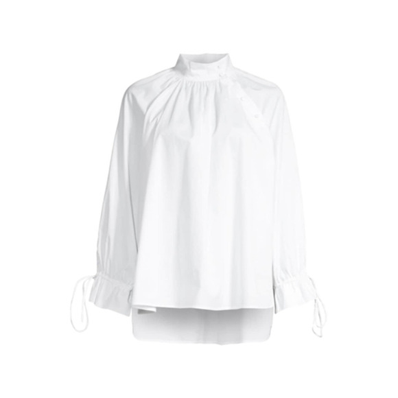 Harshman “Bianca” Ruched Button-Front Band Collar Blouse in White – NWT – XS - Picture 9 of 11